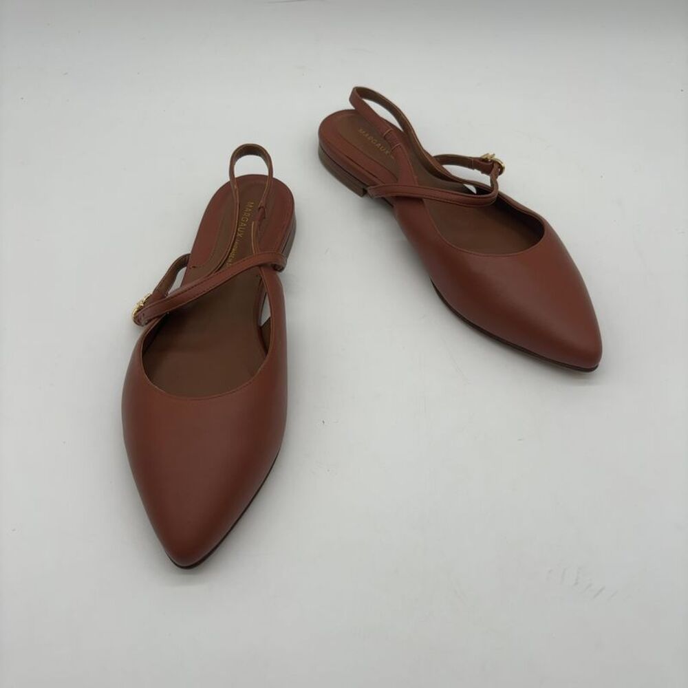 Margaux Cognac Brown Pointed Toe Slingback Flats